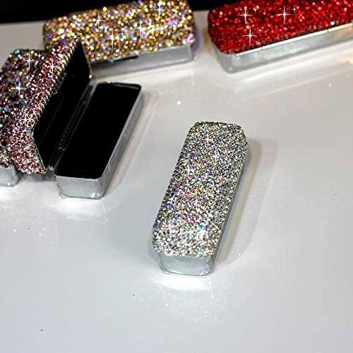 Lipstick Bling Rhinestone Crystal Case Storage Organizer Box with Mirror for Women's Lipstick Holder-Cosmetic Storage Kit (Silver)