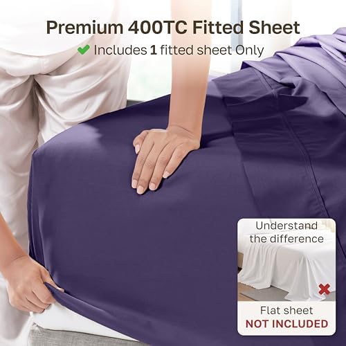 California Design Den Soft 100% Cotton Sateen Fitted Sheet Queen, Purple - Image 2