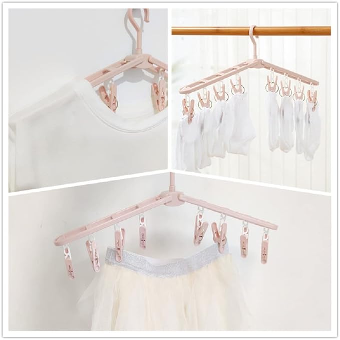 Foldable Clothes Travel Hangers with Clips Clothes Drying Racks Socks Lingerie Plastic Non Slip Skirt Hangers Closet Laundry Organization Hangers Pnk
