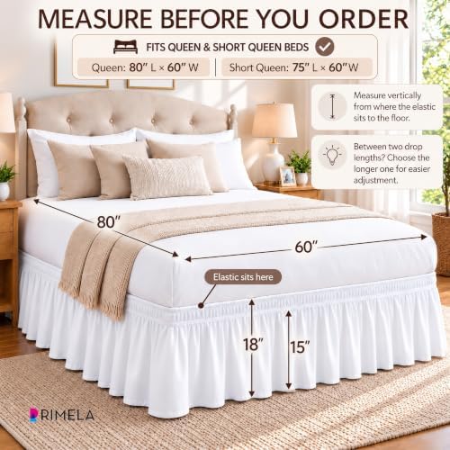 White Bed Skirt Queen Size 18 Inch Drop, Elastic Wrap Around Bedskirt - Image 4