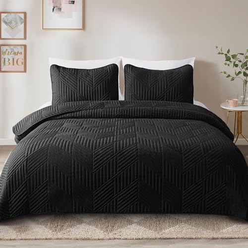 Exclusivo Mezcla Ultrasonic Full Queen Quilt Bedding Set, Black - Image 2