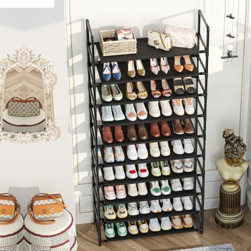 Simple Trending Tall Shoe Rack Storage Holds 40 Pairs, 10 Tier Shoe Organizer Shelf Large Capacity for Entryway Closet, Black - Image 2