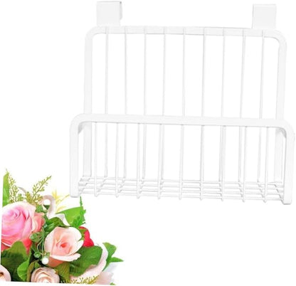 OUNONA Over the Cabinet Door Basket Nail Kitchen Hanging Storage Rack Space Saving Organizer for Condiments Ventilated Design Fits Cabinet Doors Up to Thick