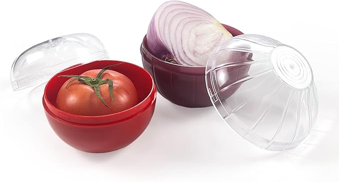 2PCS Fruit and Vegetable Shaped Savers Onion and Tomato Storage Containers for Fridge Vegetable Crisper Makes Food Stays Fresh Longer