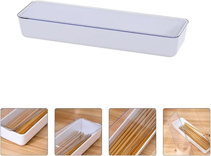 Cabilock Flatware Tray With Lid Kitchen Drawer Organizer With Lid And Drainer Plastic Kitchen Cutlery Tray and Utensil Storage Container with Cover (White)
