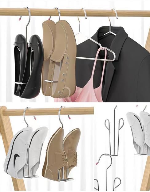 Leoyoubei 10 Pack Stainless Steel Shoes Hanger Drying Rack for Dehumidifying Hanging Leather Shoes,Double Hook Design Drying Shelf Storage Organizer,Closet Organizer Storage