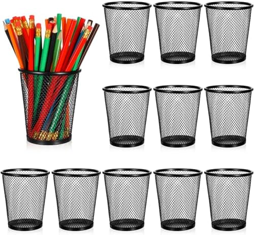 24 Pack Mesh Pencil Holder Wire Mesh Pen Cup, Black Pen Holder for Desk Metal Pens Organizer Pencil Cup Marker Holders Makeup Brush Holders for Home Office Supplies Accessories by Unknown
