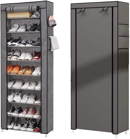 LIKOVSCI 10 Tier 27-Pairs Shoe Rack Tool Free Easy Assembled Shoe Shelf Storage Organizer with Dustproof Nonwoven Fabric Cover (Gray, 9-Tier)