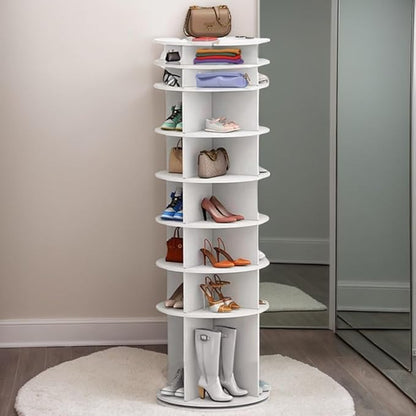Shoe Organizer 6-Tier Spinning Shoe Rack - 360° Rotating Storage Organizer for 20-30 Pairs, Space Saving Narrow Design for Entryway/Closet Closet Handbag Display Rotate (White04)