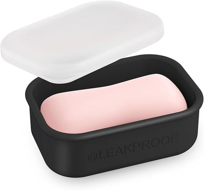 Quatish Compact Leakproof Travel Soap Case, Silicone Soap Box with Draining Layer, Enhanced Soap Container, Suitable for Camping, Gym, Bathroom, Outdoor Essentials, Black
