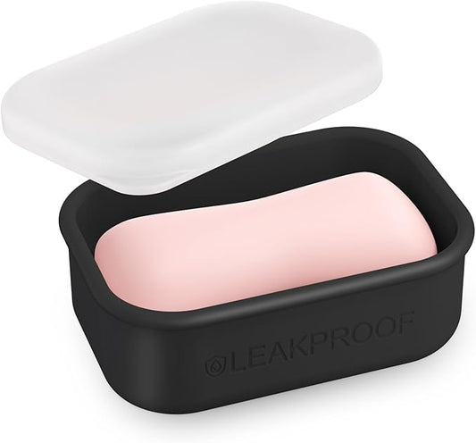Quatish Compact Leakproof Travel Soap Case, Silicone Soap Box with Draining Layer, Enhanced Soap Container, Suitable for Camping, Gym, Bathroom, Outdoor Essentials, Black