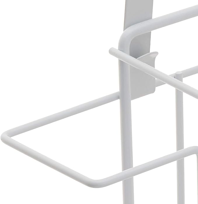 Sunbeam Laundry Room Metal Over the Door Hanging Ironing Board Holder and Organizer, Holds Standard Size Iron, Board, Spray Bottles, Starch, Fabric softener, White finish