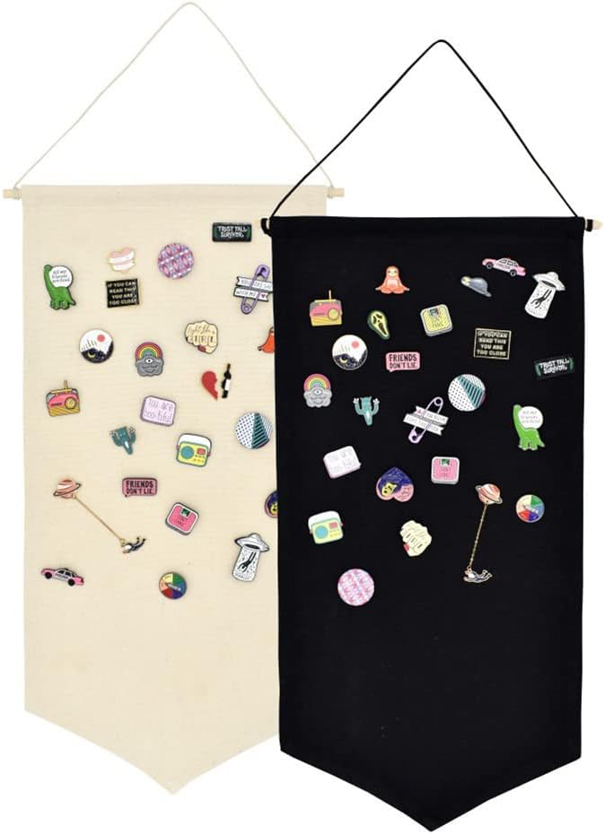 Wall Hanging Brooch Jewelry Storage Case Canvas Display Stand Enamel Pin Badges Buttons Display Banner Holder Earrings Necklace Glitter Pin Collection Organizer - Black M