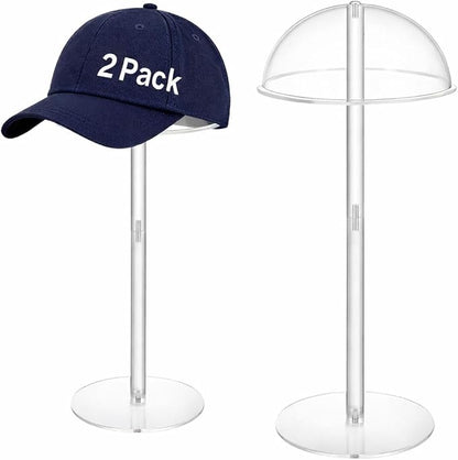 2-Pack Hat Stand for Baseball Caps, Clear Acrylic Dual Desktop Display Holders with Dome Support, Ideal for Bedroom, Closet, Entryway or Retail Showcase