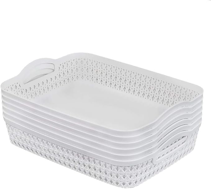 A4 Paper Tray, Plastic Storage Basket Trays, White, Set of 6