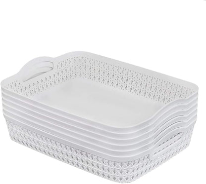 A4 Paper Tray, Plastic Storage Basket Trays, White, Set of 6