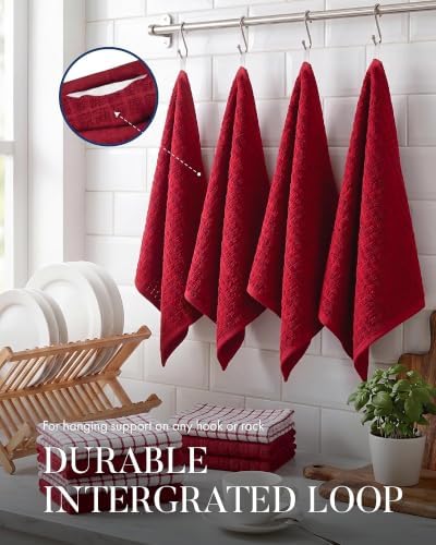 Bumble Kitchen Towels (6-Pack), 16"x28", 100% Cotton Dish Towels - Red - Image 6