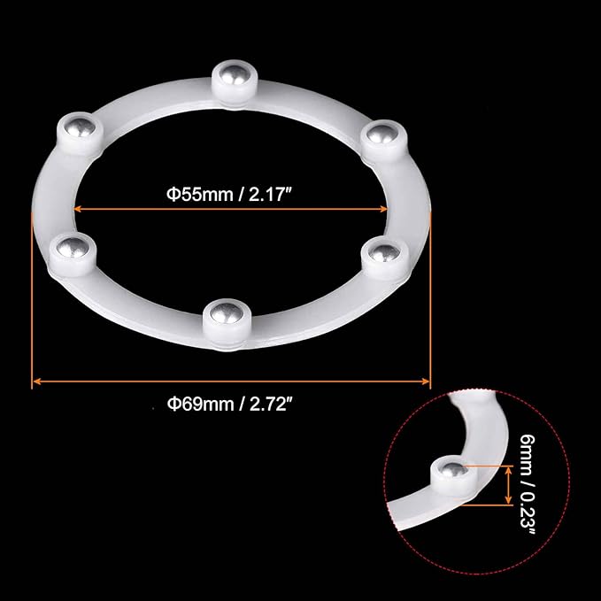 MECCANIXITY 2.7inch Rotating Swivel Stand with Steel Ball Bearings Annular Lazy Susan Base Turntable for Kitchen Corner Cabinets, 69 x 55mm White Pack of 6
