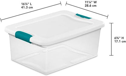 Sterilite 15 Qt Stackable Storage Box with Latching Lid, 12 Pack Bundled with 6 Qt Plastic Organizing Bin with Latch Lid, 12 Pack