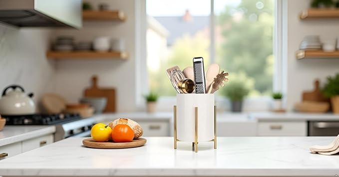 Utensil Organizer for kitchen, Knives and Forks with Shiny metal frame Tray for Farmhouse Kitchen Decor and Countertop(6.3 * 4.33inch)