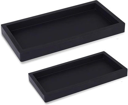 Silicone Bathroom Vanity Tray Rectangle Soap and Sponge Holder Kitchen Sink Organizer for Scrubber, Lotion Bottles, Perfume, Jewelry, Candle, Key Trinket Ring, 2 Pack, Black