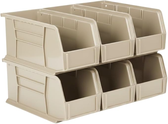Hudson Exchange 11" x 5-1/2" x 5" (6 Pack) Plastic Stackable Storage Bin and Hanging Container, Stone