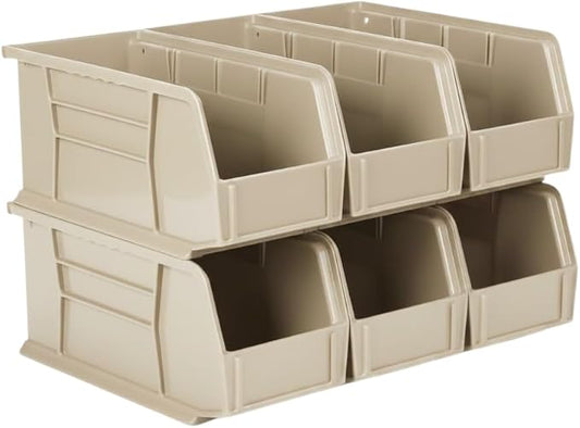 Hudson Exchange 11" x 5-1/2" x 5" (6 Pack) Plastic Stackable Storage Bin and Hanging Container, Stone