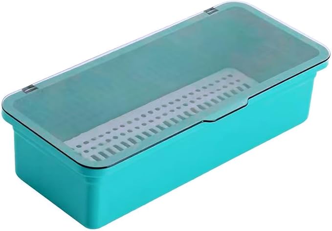Flatware Tray with Lid and Drainer,Silverware Tray Kitchen Dinnerware Holder and Utensil Storage Container for Flatware and Silverware(Blue)