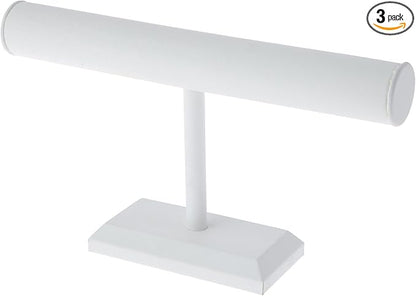 Plymor White Faux Leather T-Bar Bracelet Display Stand, 12" W x 6.75" H (Pack of 3)