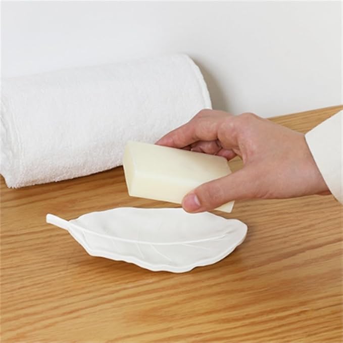 1Pcs Creative Simulated Leaf Soap Box - Bathroom Soap Holder, Ideal for Scented Soaps, Efficient Drainage for Laundry Soap, Elegant Soap Storage Rack (White)