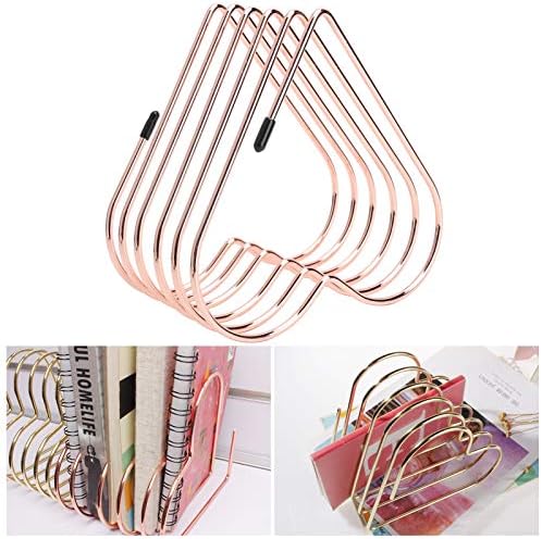 Metal Bookends - Heart Shaped Telescopic Decorative Bookends Book Shelf Files Folder Stand Desktop Book Organizer Storage Rack Book Stand for Home Office Bedroom Library(Rose Gold) - Image 5