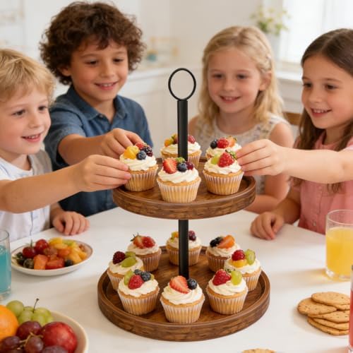 Tiered Tray Stand, Rustic 2 Tier Round Serving Tray, 1-Pack - Image 5