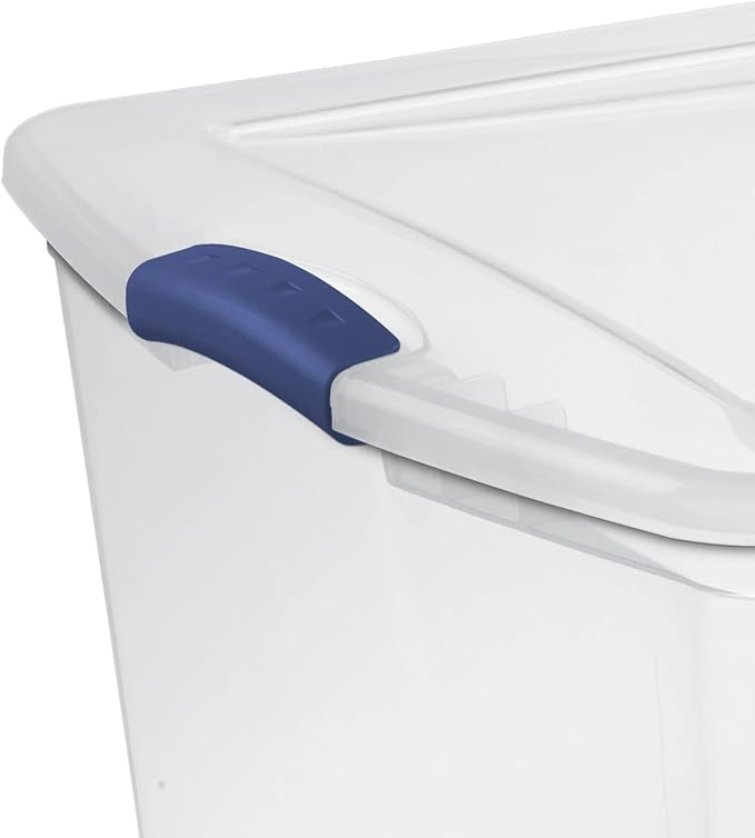 Extra Large Latching Storage Bin with Clear Lid, 105 Quart Clear Plastic Storage Container, Secure Blue Latches for Home, Garage, and Toy Organization