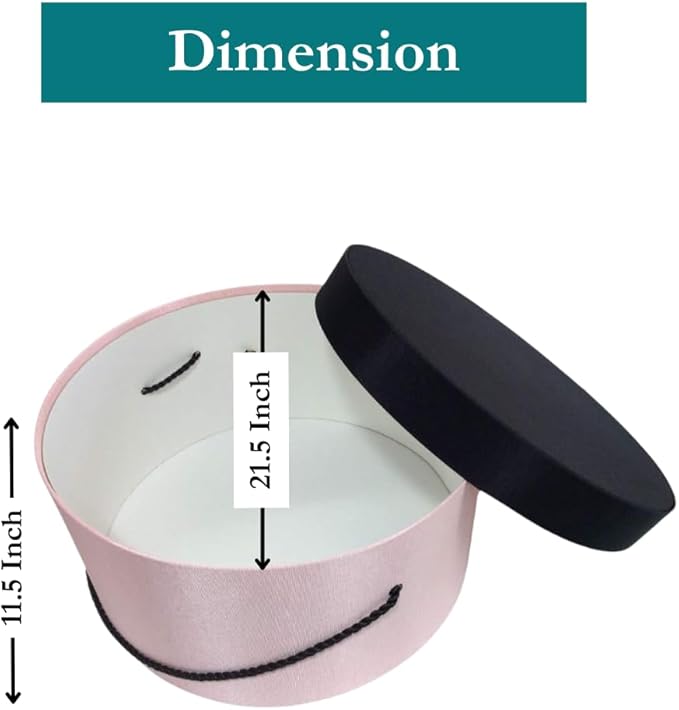 Sarah's Hat Boxes Classic Pink/Black Hat Box – 21.5" x 11.5" (Dia. x Ht.) Handmade in USA – Odorless Non-Toxic Adhesive, Cording Handle – Premium Storage for Hats & Accessories
