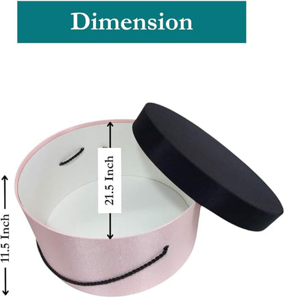 Sarah's Hat Boxes Classic Pink/Black Hat Box – 21.5" x 11.5" (Dia. x Ht.) Handmade in USA – Odorless Non-Toxic Adhesive, Cording Handle – Premium Storage for Hats & Accessories