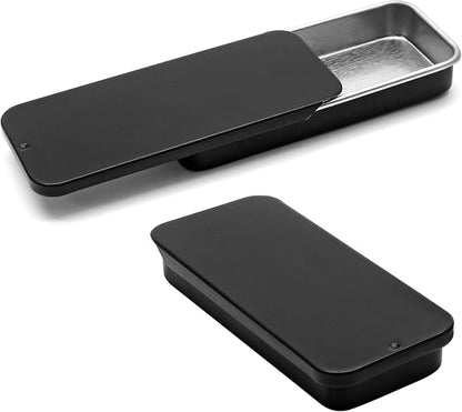 10 Pcs Black Metal Tin Container Slide Lid, 3.15" x 1.34" x 0.47" Metal Tin Container Slide Top for DIY Pills, Solid Perfumes, Lip Balms, Cards and Herbs