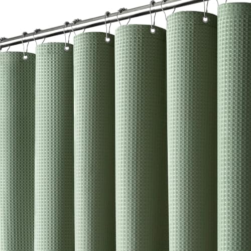 Dynamene Extra Long Waffle Shower Curtain 256 GSM Fabric 72x96 Sage Green by Dynamene
