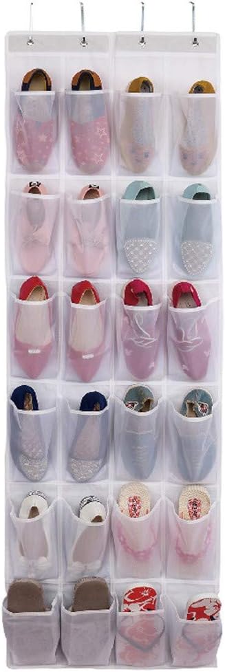 Over the Door Shoe Organizer, Hanging Shoe Rack for Door, Large Capacity Shoe Organizer Holder with 24 Large Pockets for Closet Storage, Clear Hanging Shoe Shelves Shoe Hanger Storage Organizer Bag (D)