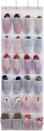 Over the Door Shoe Organizer, Hanging Shoe Rack for Door, Large Capacity Shoe Organizer Holder with 24 Large Pockets for Closet Storage, Clear Hanging Shoe Shelves Shoe Hanger Storage Organizer Bag (D)