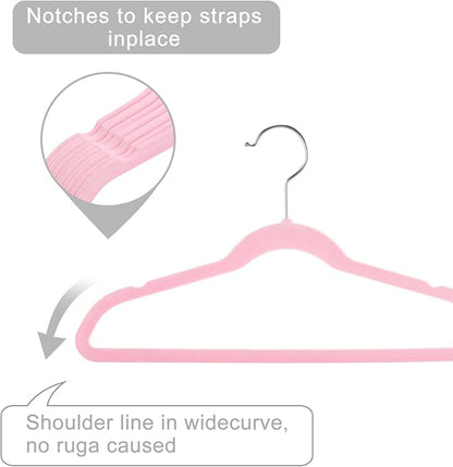 MIZGI Kids Velvet Hangers,Non-Slip Big Kids Hangers,14 Inch Hangers for Youth,Teen Clothes,Pack of 50（Pink/Silver）