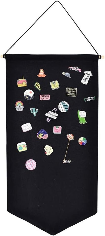 Winmany Wall Hanging Brooch Jewelry Storage Case Canvas Display Stand Enamel Pin Display Banner Holder Earrings Necklace Glitter Pin Collection Organizer (Black)