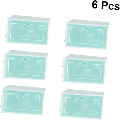 PRETYZOOM 6PCS Transparent Stackable Shoe Boxes S Thickened Plastic Shoe Containers with Door for Sneaker Storage and Closet Organization Green Storage Bins