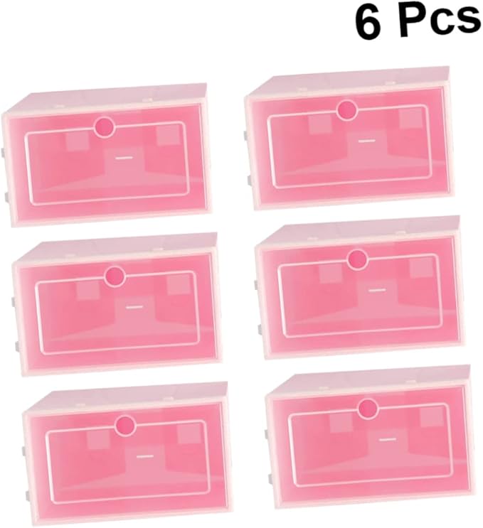 Luxshiny 6PCS Stackable Transparent Shoe Storage Boxes with Thickened Plastic Small Pink Containers for Closet Organizers and Sneaker Storage