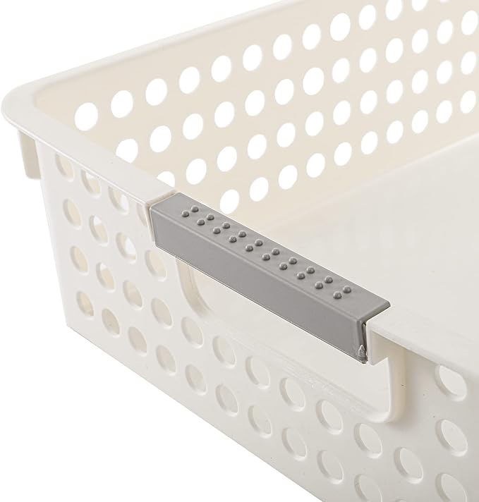 Bekith 4 Pack Plastic Storage Basket, A4 Size Plastic Storage Tray, Desktop File Organizer Baskets, 14 Inches x 10 Inches x 3.4 Inches, White