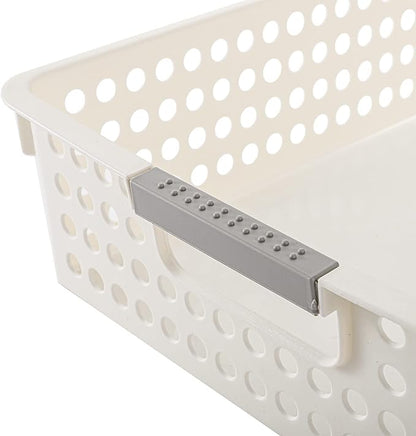 Bekith 4 Pack Plastic Storage Basket, A4 Size Plastic Storage Tray, Desktop File Organizer Baskets, 14 Inches x 10 Inches x 3.4 Inches, White
