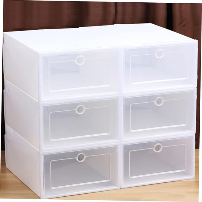 KOMBIUDA 6pcs Stackable Transparent Shoes Organizer Box Drawer Design for Space-saving Shoe Storage Breathable Container for Closet and Entryway