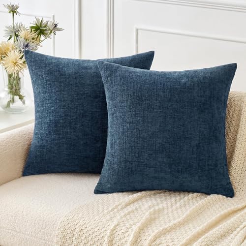 MIULEE Soft Chenille Throw Pillow Covers Blue 20x20 Inch Pack of 2 by MIULEE