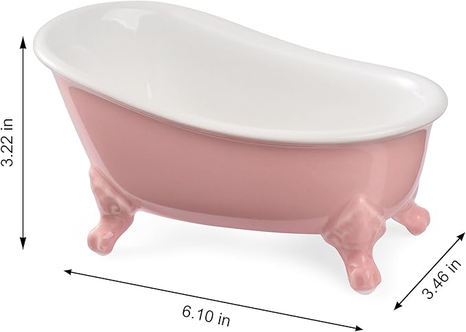 6.1" Vintage Ceramic Mini Decorative Clawfoot Bathtub Bar Soap Dish, Kitchen Sponge Holder and Shower Tray for Bathroom, 1 Pack (Rose)