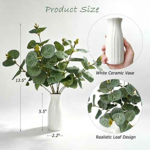Artificial Eucalyptus Stems with Ceramic Vase for Home Decor,Sage Green - Image 2