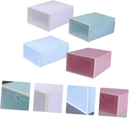 PRETYZOOM 4Pcs Capacity Transparent Thickened Plastic Storage Case with Clamshell Design Drawer Type Shoes Container Shaped Lid for Seasonal Shoe Organization Dust